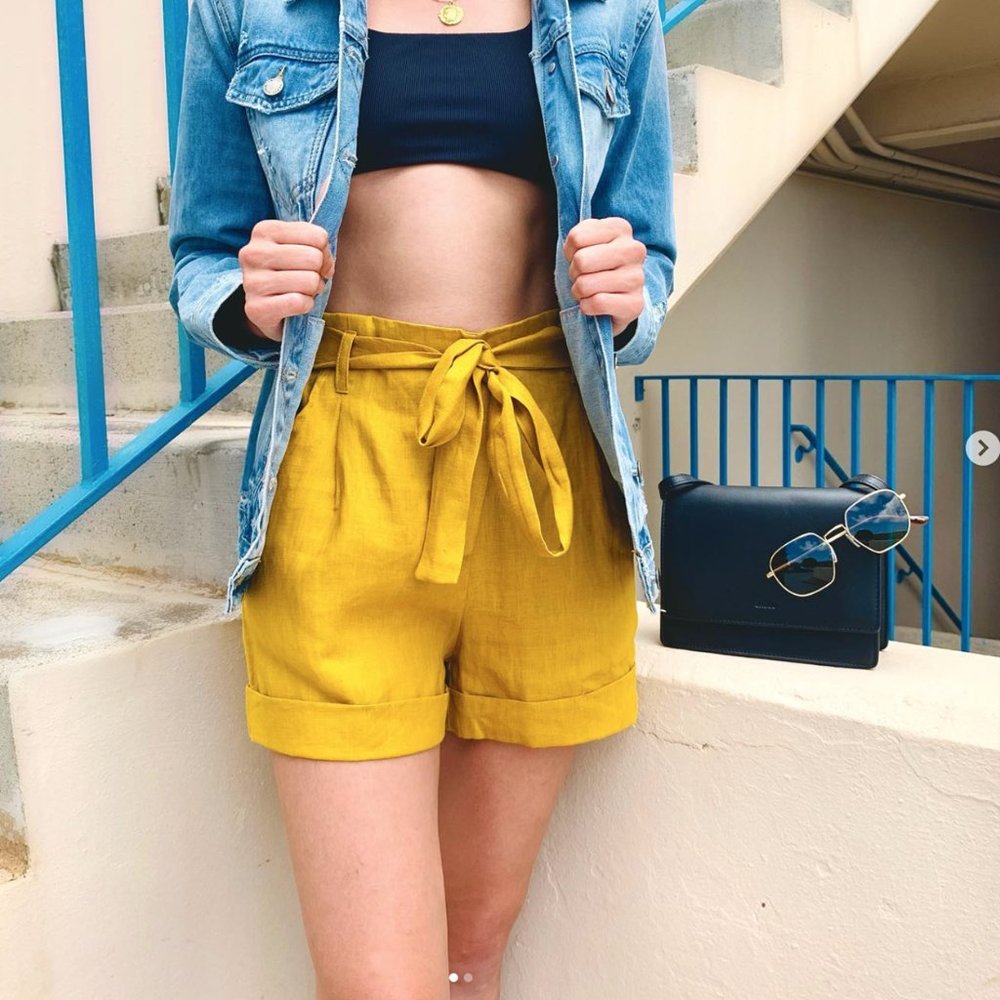 Fighting Eel / Ava Sky Linen Shorts Sadie, M - Curry